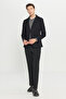Men's Black Wool Slim Fit Mono Collar Plaid Patterned Blazer Jacket - 2