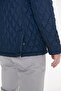 Men's Navy Blue Standard Fit Regular Cut Stand Collar Overcoat with Side Pockets - 6