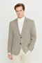 Men's Beige Wool Regular Fit Mono Collar Pocketed Dobby Blazer Jacket