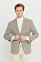 Men's Beige Wool Regular Fit Mono Collar Pocketed Dobby Blazer Jacket - 3