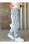 Part Stitch Detailed Snow Wash Baggy Denim Trousers-W - 3