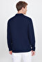 Men's Navy Blue Slim Fit Polo Collar Jacquard Stretch T-Shirt - 5
