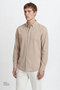Men's Beige 100% Cotton Slim Fit Slim Fit Buttoned Collar Seersucker Patterned Shirt - 3