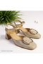 N2632 Women's Genuine Leather Patent Leather Heeled Classic Shoes with Blunt Toe