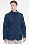 Men's Navy Blue Standard Fit Regular Cut Stand Collar Overcoat with Side Pockets - 3