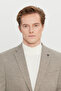 Men's Beige Wool Regular Fit Mono Collar Pocketed Dobby Blazer Jacket - 4