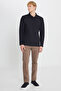 Men's Black 100% Cotton Slim Fit Polo Collar Jacquard T-Shirt - 2
