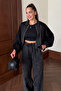 Black Garnished Bomber Pants Set - 51458 - 2
