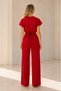 Women's Gold Brooch Double-Breasted Pleated Wide-Leg Pants Set – Red - 4