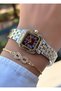 Minimal Square Case Burgundy Dial Women's Wristwatch - with Bracelet Gift - 4