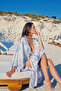 Patterned Satin Bat Sleeve Kimono - 4