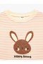 Baby Girl Long Sleeve Crew Neck Sweatshirt with Rabbit Embroidery Detail and Striped Pattern - 3