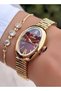 New Season Oval Case Burgundy Dial Women's Wristwatch - with Bracelet Gift - 2