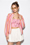 Women's Multi-Colored Stand-Up Collar Zippered Striped Drawstring Detailed Bomber Jacket 3632 60286455 - 5