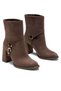 Women's Thick Heeled Buckle Detailed Casual Golf Brown Suede Boots