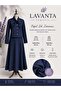 Navy Blue Bow Collar Detailed Hijab Jacket Skirt Set - 3