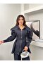 Women's Wide Collar Zippered Belted Denim Wide Leg Pants Set - 4