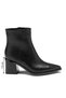 Women's Thick Heeled Zipper Detailed Above Ankle Pointed Toe Cork Sole Black Leather Casual Boots - 2