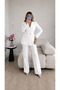Eyelet Belted Jacket and Trousers Double Blazer Suit - 5