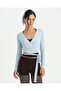 Baby Blue Ecovero ™ Viscose Long Sleeve Waist-Tie Wrap Crop Blouse