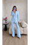 Eyelet Belted Jacket and Trousers Double Blazer Suit - 3