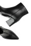 Women's Thick Heeled Zipper Detailed Above Ankle Pointed Toe Cork Sole Black Leather Casual Boots - 5
