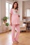 Rosette Floral Patterned Maternity and Postpartum Pajama Set with Lace Detail and Robe - 5
