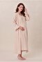Women's Beige Muslin Fabric Short-Sleeved Maternity Nightgown Set with Easy Nursing Features - 2