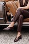 V-Cut Brown Matte Patent Leather Pointed Toe Women's Low Heeled Shoes