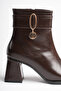 Women's Bitter Brown Buckle-Strapped Thick Heeled Boots & Booties - 6