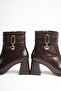 Women's Bitter Brown Buckle-Strapped Thick Heeled Boots & Booties - 8