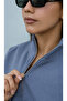 Women's Indigo Blue Half-Zip High Collar Oversize Sweatshirt Elastic Comfortable Fit - 3
