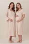 Women's Beige Muslin Fabric Short-Sleeved Maternity Nightgown Set with Easy Nursing Features - 3