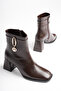 Women's Bitter Brown Buckle-Strapped Thick Heeled Boots & Booties - 4