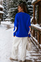 Women's Oversize Crew Neck Modern Patterned Blue Knitwear Sweater 0154 - 2