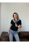 Women's Black V-Neck Scarf Knitwear Blouse - 4