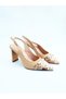 Women's Genuine Leather Heeled Shoes Dark Beige