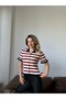 Women's Ecru Striped Ruffle Detailed Knitwear Cardigan