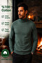 Men's 100% Cotton Half Turtleneck Sweater Long Sleeve Relaxed Fit Basic Knitwear Sweater - 2
