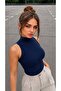 Women's Stand Collar Sleeveless Slim Fit Ultra Soft Flexible Lycra Cotton Basic Body&Blouse