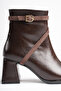 Women's Bitter Brown Thick Heeled Boots & Booties - 6