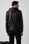 Men's Black Genuine Leather Hooded Bomber Jacket - 4