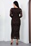 Crew Neck Gathered Long Sleeve Glitter Dress Dks1463 - 8