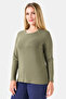 11010 Khaki Crew Neck Long Sleeve Basic Knitted Blouse - 3