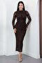 Crew Neck Gathered Long Sleeve Glitter Dress Dks1463 - 5