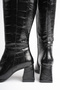 Women's Black Crocodile Print Thick Heeled Boots - 6