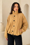 Women's Camel Balloon Model Lined Bomber Trench Coat Jacket - 2