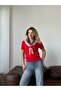 Women's Red V-Neck Scarf Knitwear Blouse - 2