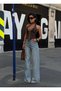 Women's Blue High Waist Wide Leg Straight Cut Jean Trousers