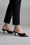 Heeled Women's Slippers - 5 cm Thin Heeled Women's Slippers Black Yanki - 7